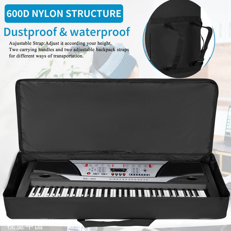 AKOZLIN 61 Keys Portable Padded Keyboard Case,Dimension 40"X6"X16", Electric Piano Keyboard Gig Bag (Black) - Image 4